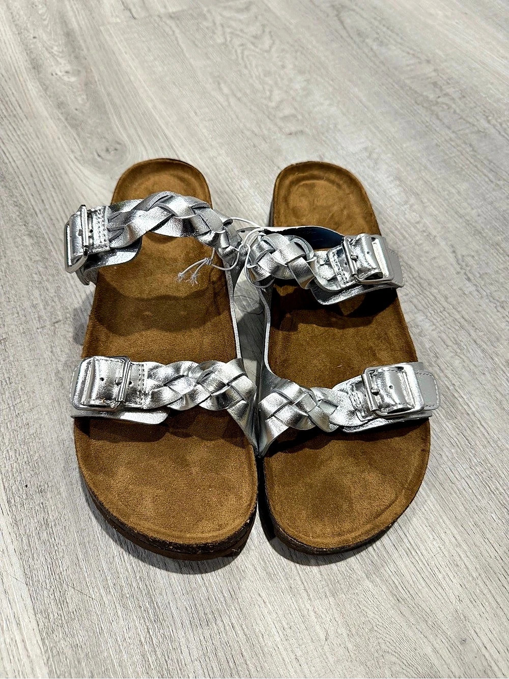 NEW Braided Strap Sandals in Silver & Brown